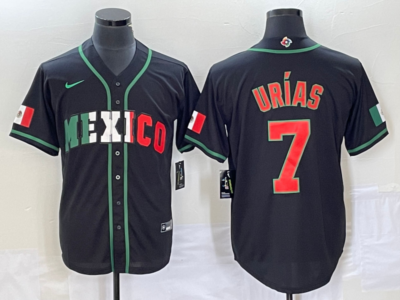 Men's Mexico Baseball #7 Julio Urías 2023 Black World Baseball With Patch Classic Stitched Jersey